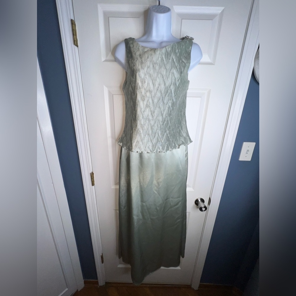 Vtg NOX USA Small Mint Green Satin Long Evening Dress Gown S Mother Of Bride